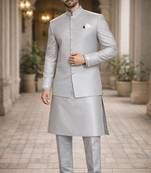 jacquard mens modi jacket with weaving work kurta pajama