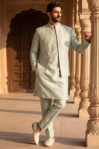 mens modi jacket with embridery work kurta pajama