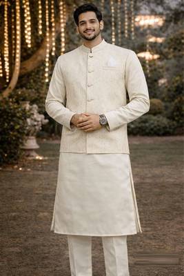 jacquard mens modi jacket with weaving work kurta pajama 1