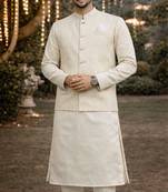 jacquard mens modi jacket with weaving work kurta pajama