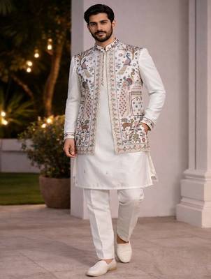 mens modi jacket with embridery work kurta pajama 1