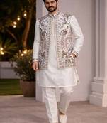 mens modi jacket with embridery work kurta pajama