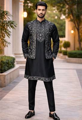 mens modi jacket with embridery work kurta pajama 1