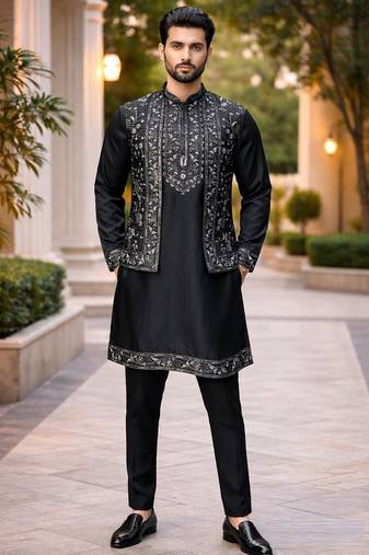 mens modi jacket with embridery work kurta pajama