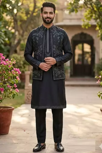 mens modi jacket with embridery work kurta pajama