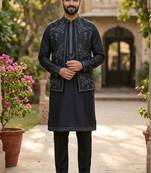 mens modi jacket with embridery work kurta pajama