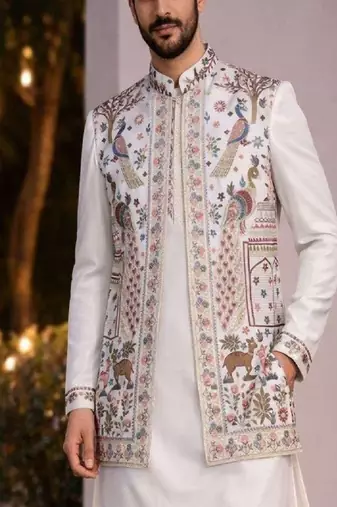 mens modi jacket with embridery work kurta pajama
