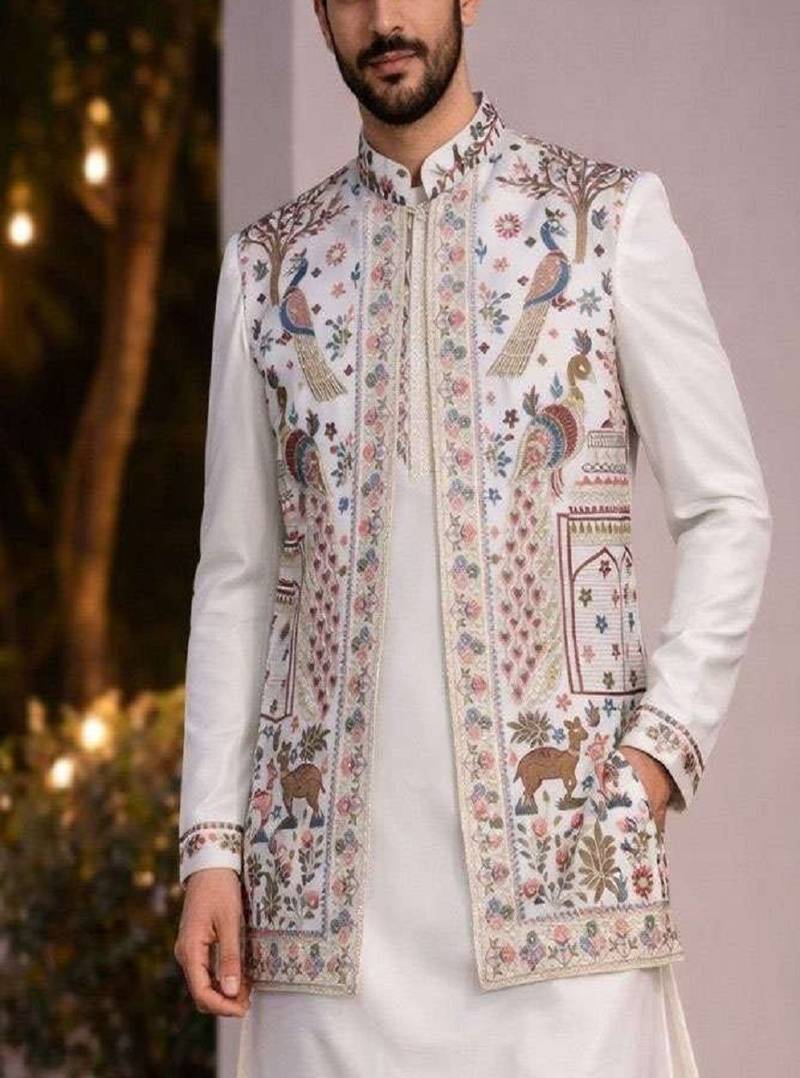 mens modi jacket with embridery work kurta pajama