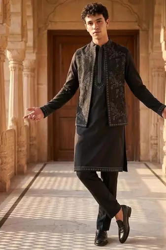 mens modi jacket with embridery work kurta pajama