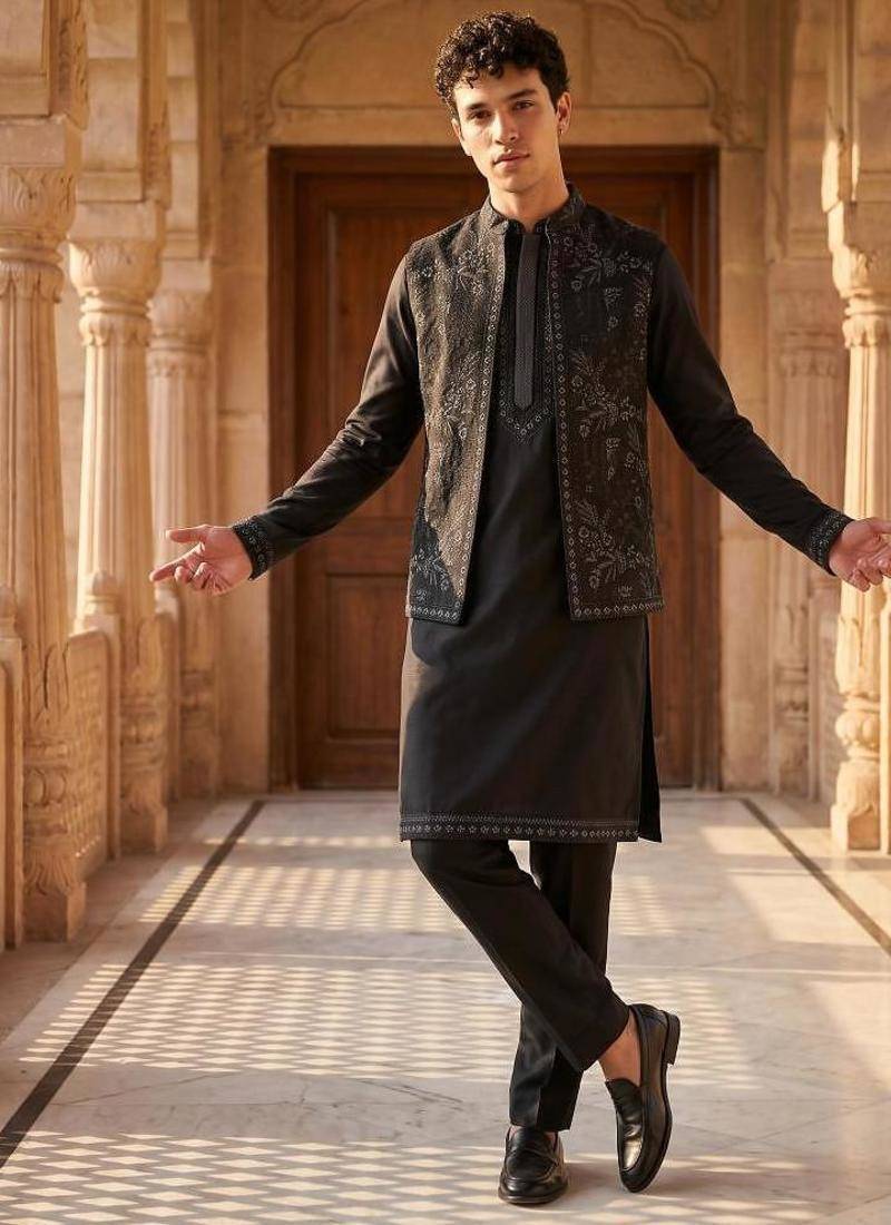 mens modi jacket with embridery work kurta pajama