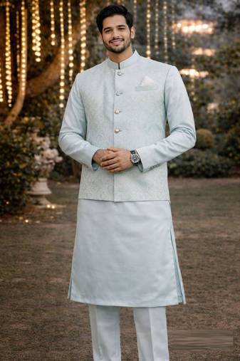 jacquard mens modi jacket with weaving work kurta pajama