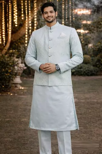 jacquard mens modi jacket with weaving work kurta pajama
