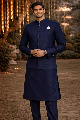 jacquard mens modi jacket with weaving work kurta pajama
