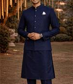 jacquard mens modi jacket with weaving work kurta pajama