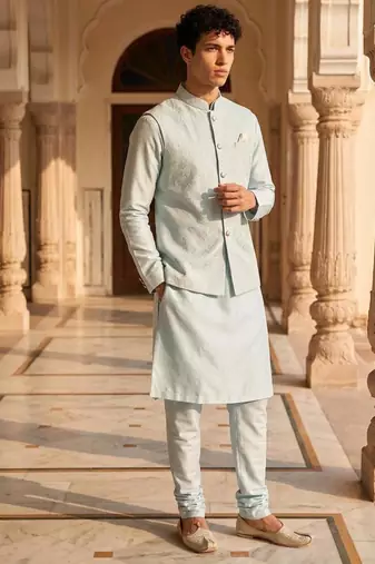 jacquard mens modi jacket with weaving work kurta pajama