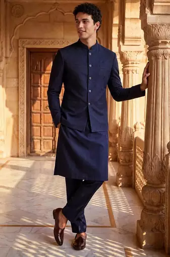 jacquard mens modi jacket with weaving work kurta pajama