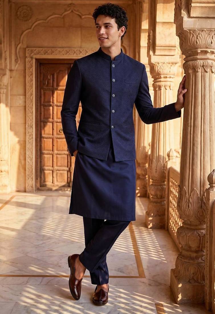 jacquard mens modi jacket with weaving work kurta pajama