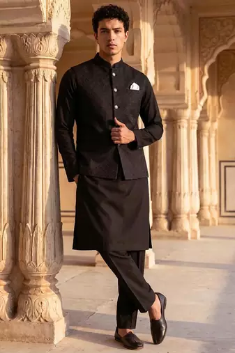 jacquard mens modi jacket with weaving work kurta pajama