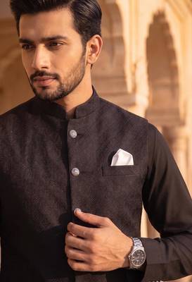 jacquard mens modi jacket with weaving work kurta pajama 3