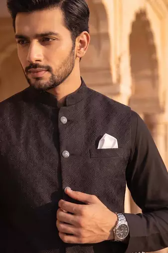 jacquard mens modi jacket with weaving work kurta pajama
