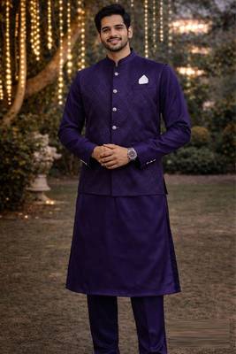 jacquard mens modi jacket with weaving work kurta pajama 1