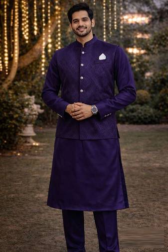 jacquard mens modi jacket with weaving work kurta pajama