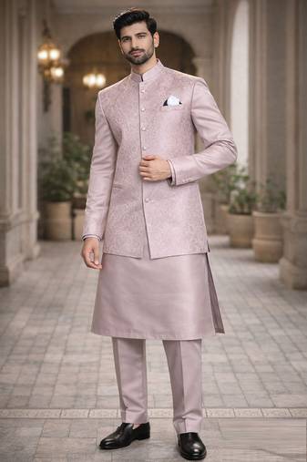 jacquard mens modi jacket with weaving work kurta pajama