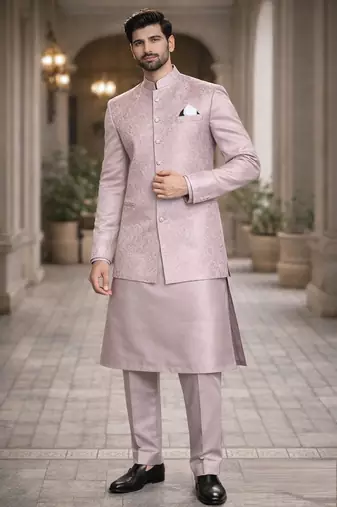 jacquard mens modi jacket with weaving work kurta pajama