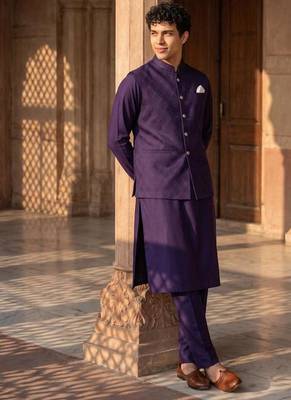 jacquard mens modi jacket with weaving work kurta pajama 2