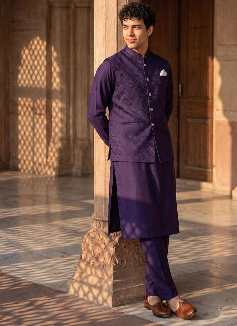 jacquard mens modi jacket with weaving work kurta pajama