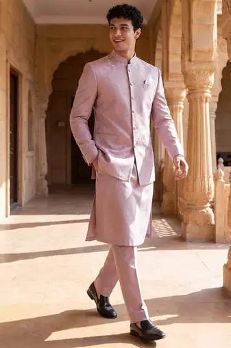 jacquard mens modi jacket with weaving work kurta pajama