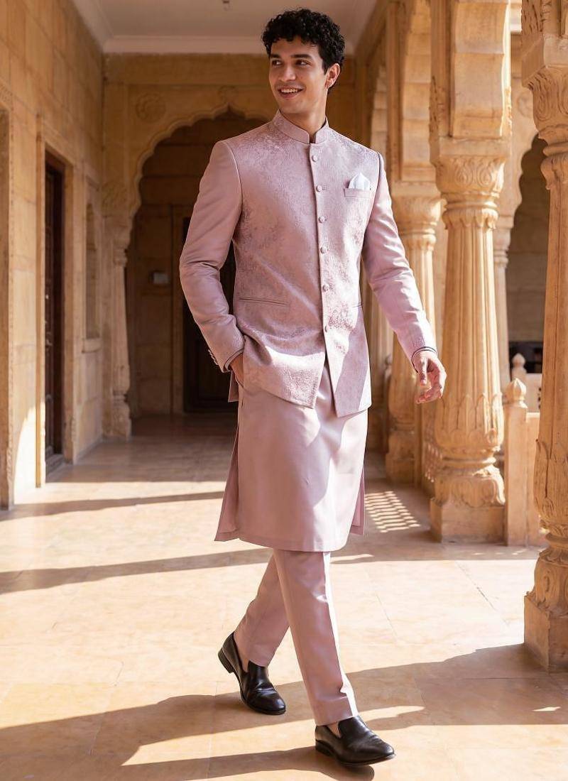 jacquard mens modi jacket with weaving work kurta pajama