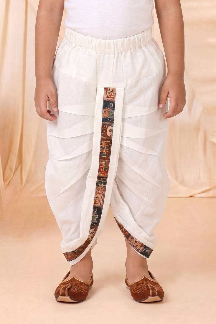 Boys rust brown folk art print kurta & dhoti set