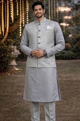 jacquard mens modi jacket with weaving work kurta pajama 1