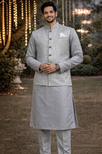 jacquard mens modi jacket with weaving work kurta pajama