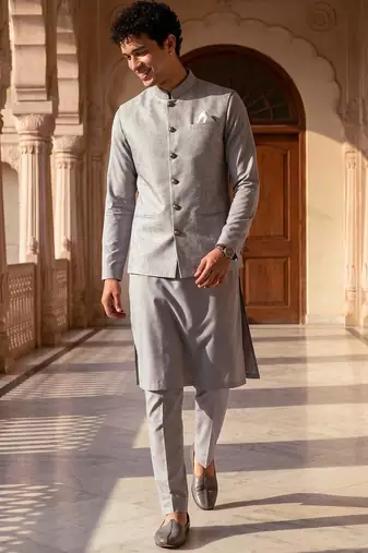 jacquard mens modi jacket with weaving work kurta pajama