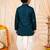 Boys peacock blue satin elephant border embroidered & beaded kurta dhoti set