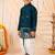Boys peacock blue satin elephant border embroidered & beaded kurta dhoti set