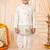 Boys off white satin elephant border embroidered & beaded kurta dhoti set