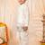 Boys off white satin elephant border embroidered & beaded kurta dhoti set