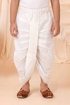 Boys off white satin elephant border embroidered & beaded kurta dhoti set 5
