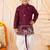 Boys wine satin elephant border embroidered & beaded kurta dhoti set