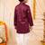 Boys wine satin elephant border embroidered & beaded kurta dhoti set
