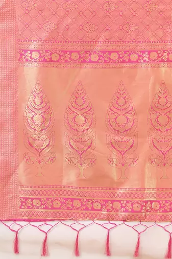 Pink Jaquard Silk Woven Zari Work Traditional Saree With Unstitch Blouse Piece