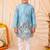 Boys sky blue satin flamingo bird & floral embroidered kurta pyjama set