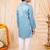 Boys sky blue satin flamingo bird & floral embroidered kurta pyjama set