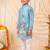 Boys sky blue satin flamingo bird & floral embroidered kurta pyjama set