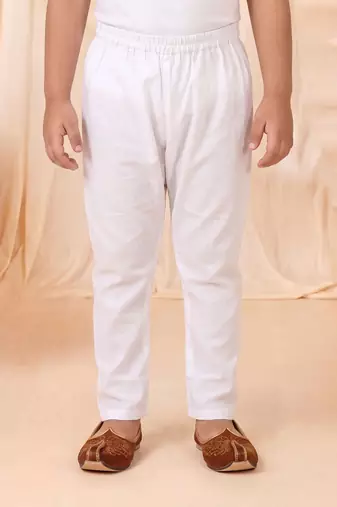 Boys sky blue satin flamingo bird & floral embroidered kurta pyjama set