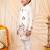 Boys white satin flamingo bird & floral embroidered kurta pyjama set