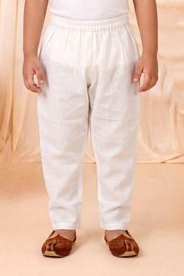 Boys white satin flamingo bird & floral embroidered kurta pyjama set 5